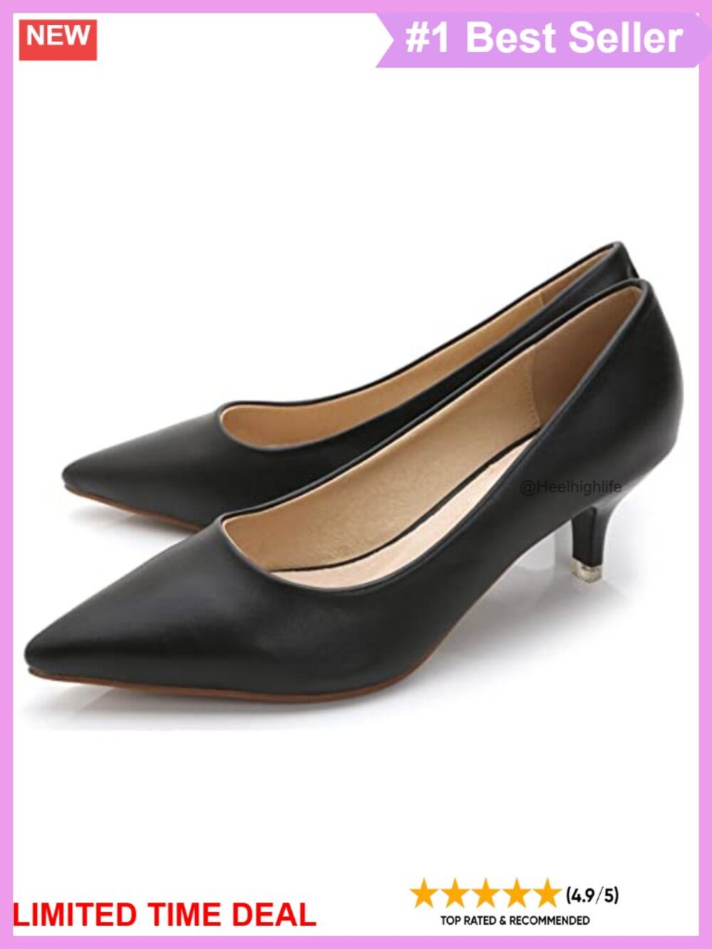 Kitten Heel Pumps Faux Leather Pointed Toe Dress Shoes Office Work